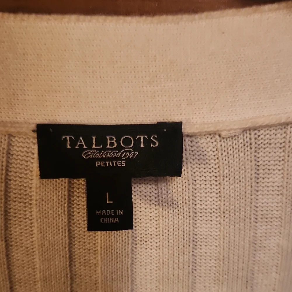 Talbots Cream Ribbed Button-Up Classic Casual Spring Cardigan Size Large - Picture 2 of 5